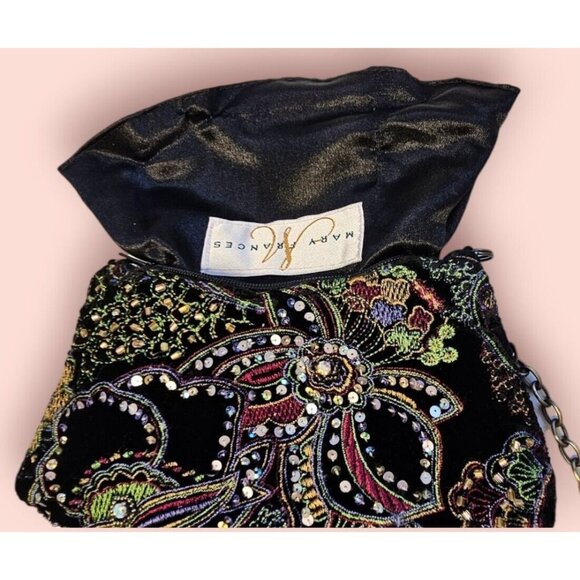 VTG Mary Frances Rhinestone Beaded EMBROIDERED Floral Evening Bag Clutch Purse - Picture 8 of 13